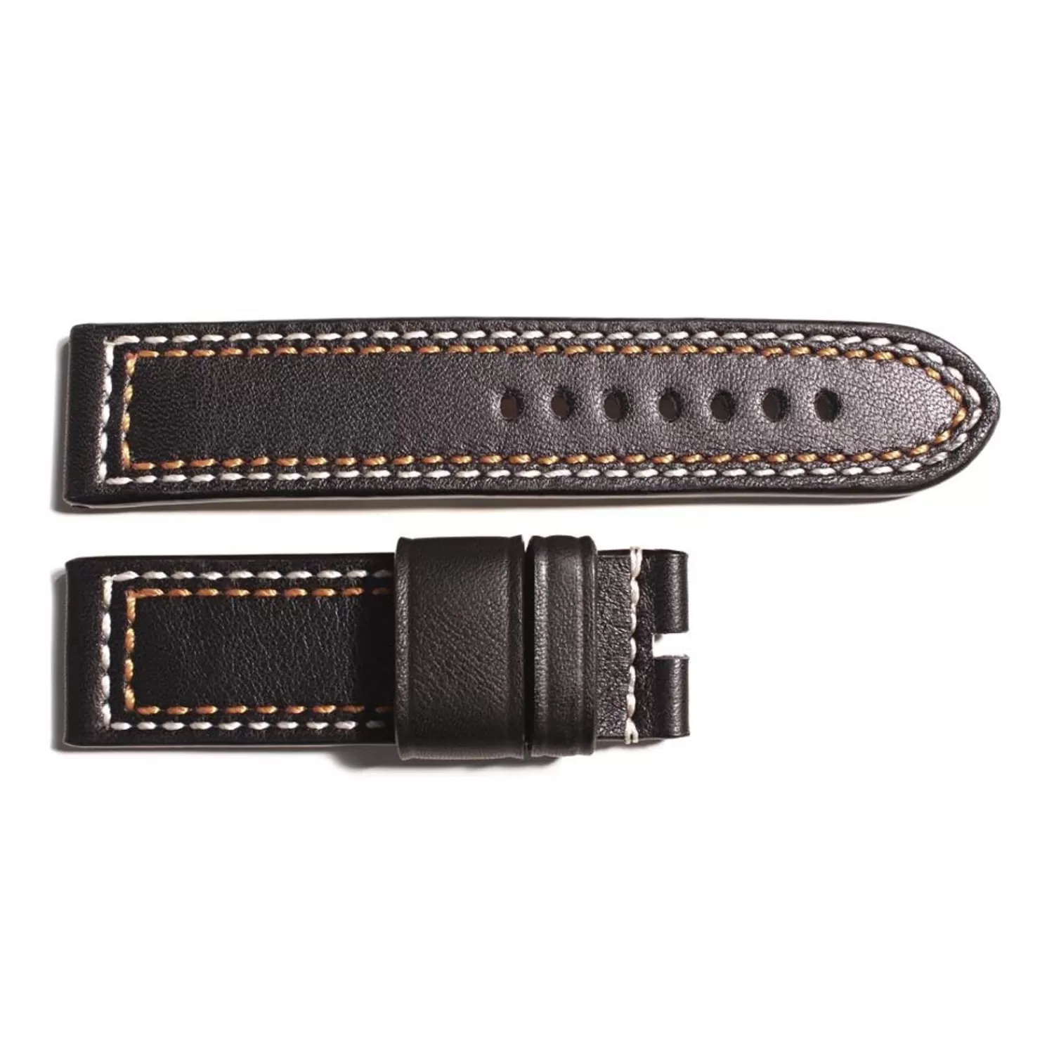 Laederrem Sort Med Kontrastsyninger Hvid/Orange, Str. M*Steinhart Watches Online