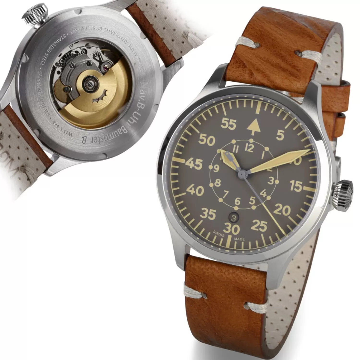 Nav B-Uhr 42 Vintage Beige B-Muster*Steinhart Watches New