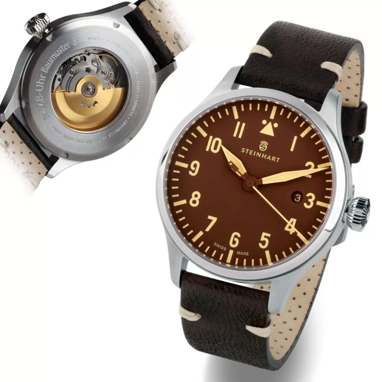 Nav B-Uhr 42 Vintage Brun A-Muster*Steinhart Watches Hot