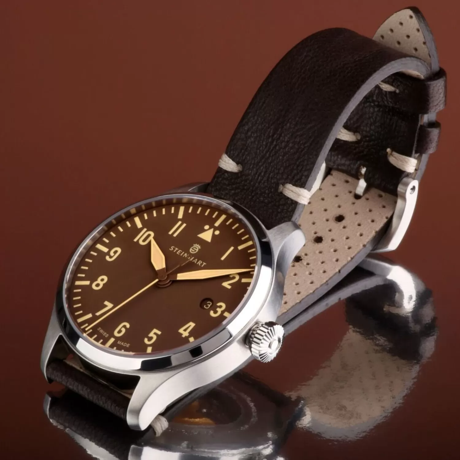 Nav B-Uhr 42 Vintage Brun A-Muster*Steinhart Watches Hot