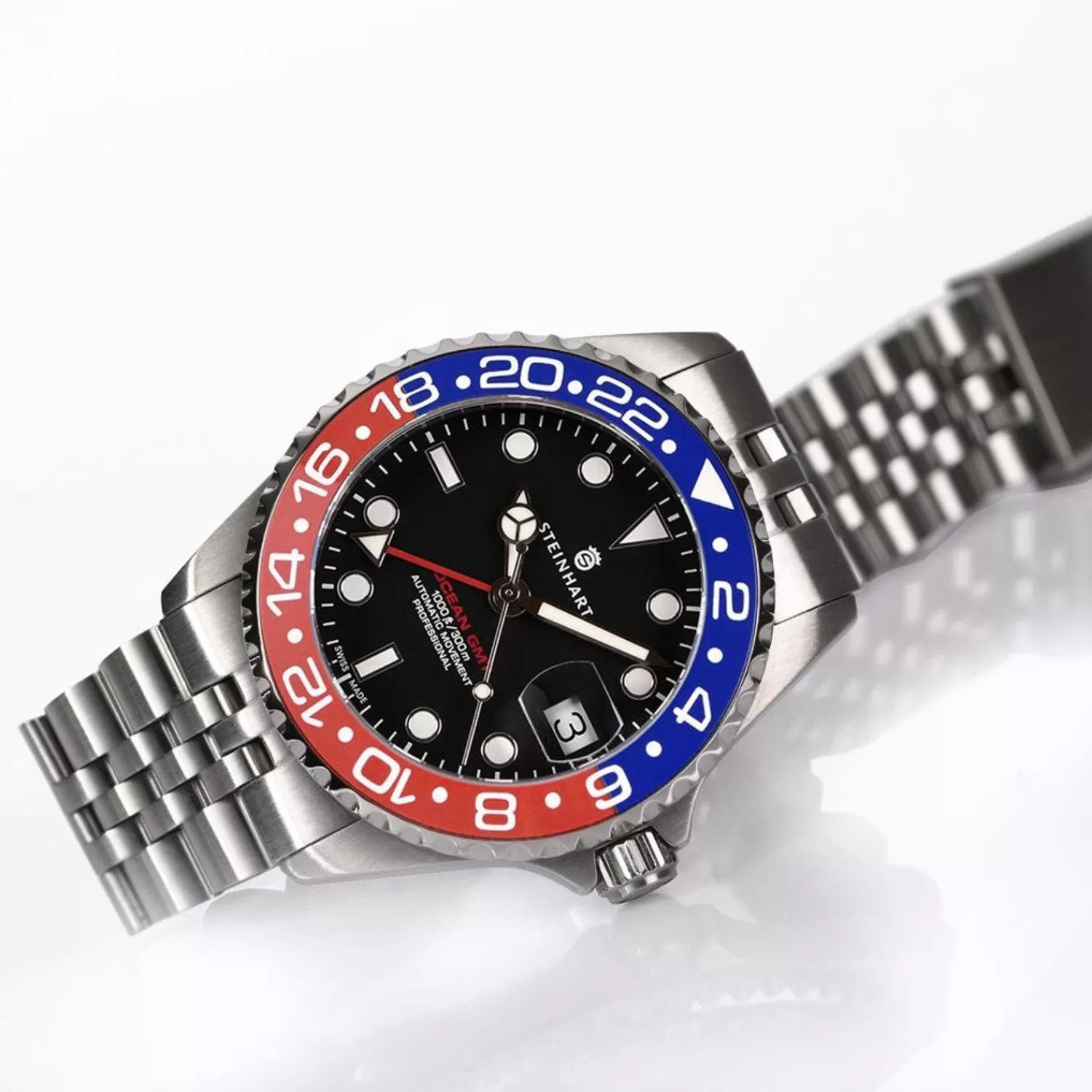 Ocean 39 Gmt.2 Bla-Rod Keramisk Dykkerur*Steinhart Watches Clearance