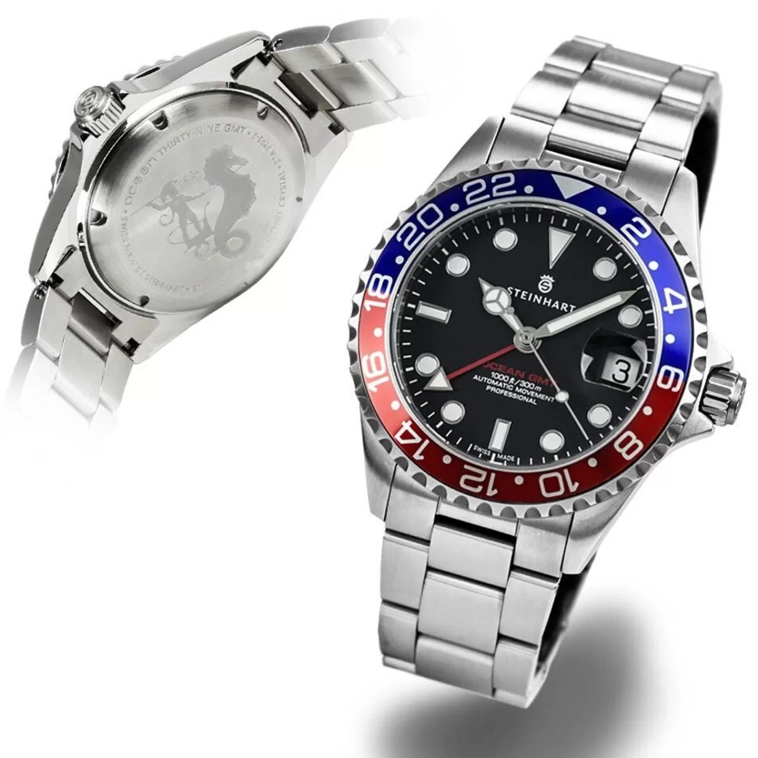 Ocean 39 Gmt Bla-Rod Dykkerur*Steinhart Watches Cheap