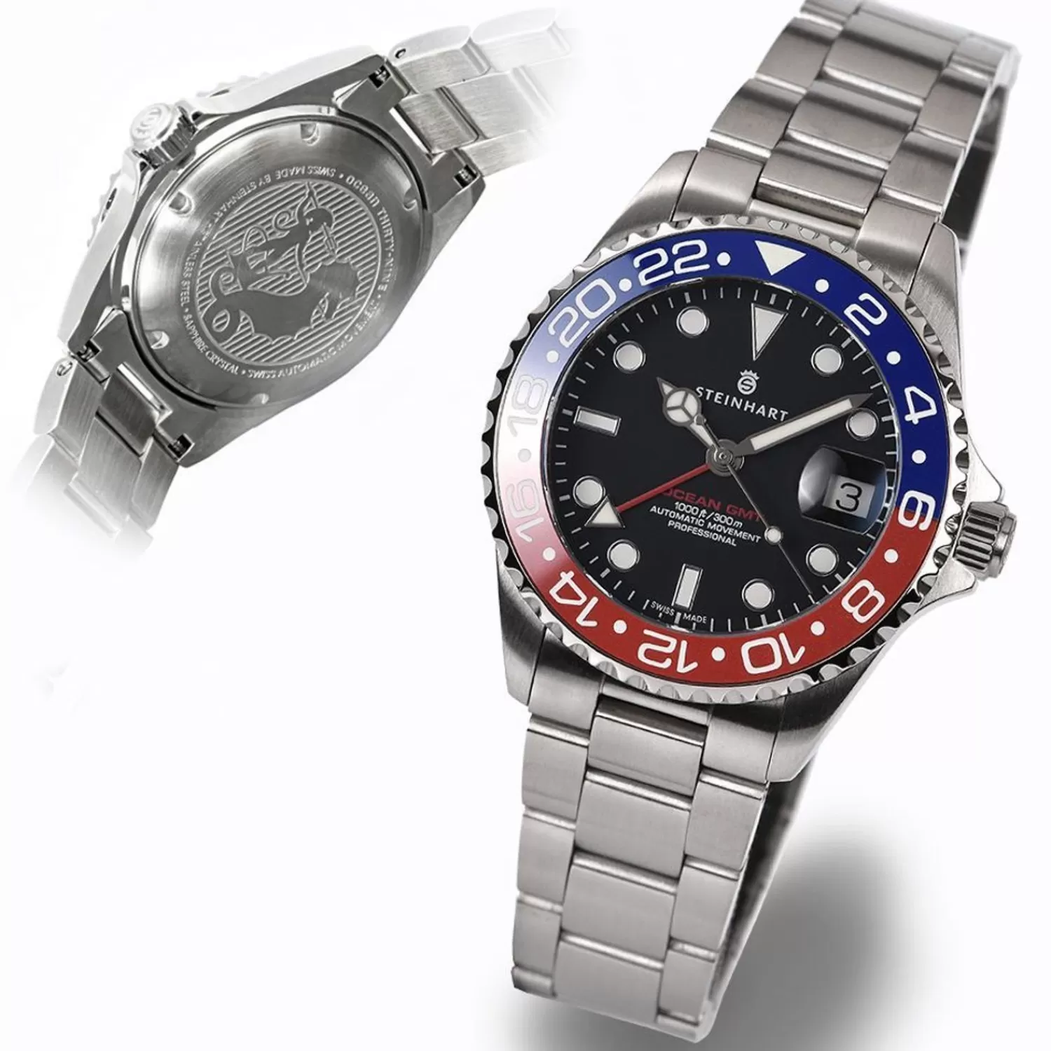 Ocean 39 Gmt Bla-Rod Keramisk Dykkerur*Steinhart Watches Cheap