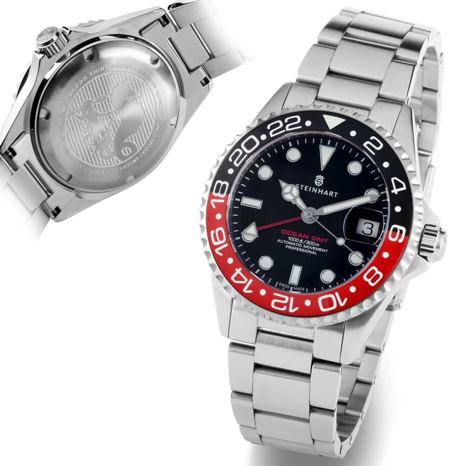 Ocean 39 Gmt Sort-Rod Keramisk Dykkerur*Steinhart Watches Sale