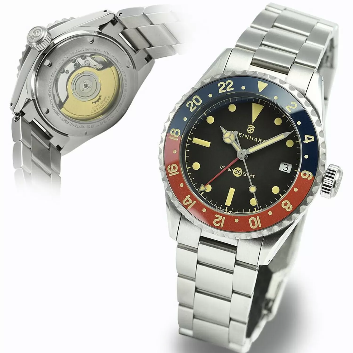 Ocean 39 Vintage Gmt Premium Bla-Rod Keramisk Dykkerur*Steinhart Watches Flash Sale