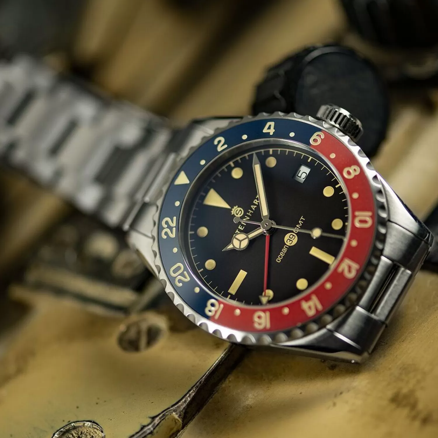 Ocean 39 Vintage Gmt Premium Bla-Rod Keramisk Dykkerur*Steinhart Watches Flash Sale