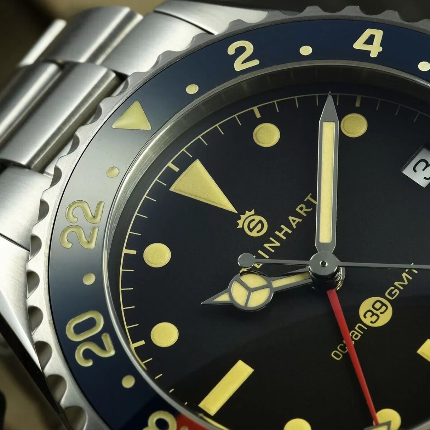 Ocean 39 Vintage Gmt Premium Bla-Rod Keramisk Dykkerur*Steinhart Watches Flash Sale
