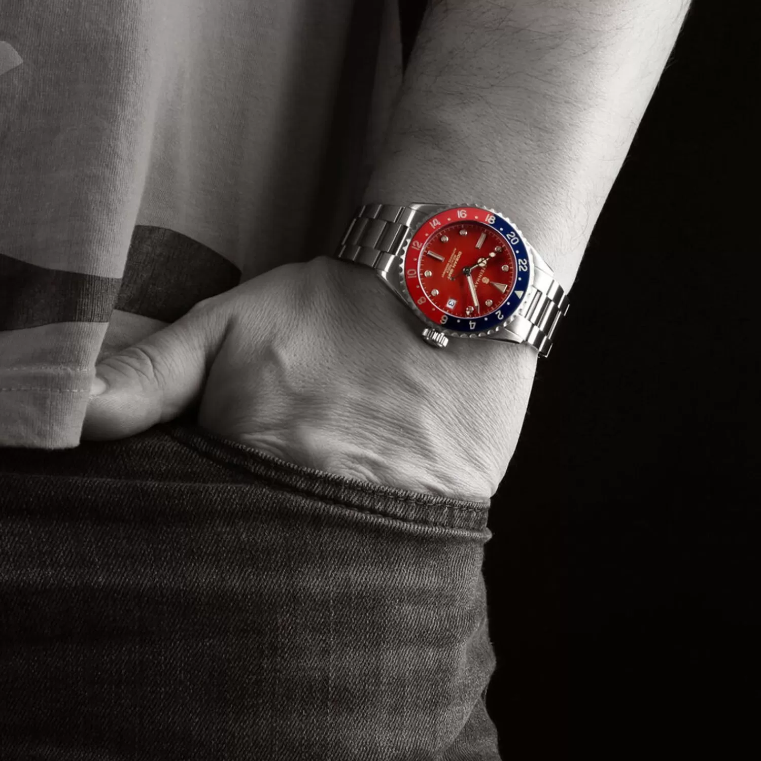Ocean 39 Vintage Gmt Premium Rod Keramisk Dykkerur*Steinhart Watches Outlet
