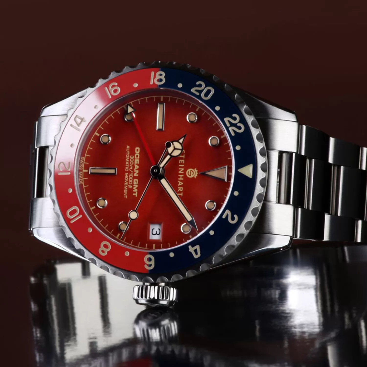 Ocean 39 Vintage Gmt Premium Rod Keramisk Dykkerur Steinhart Watches Outlet Seiko Ure