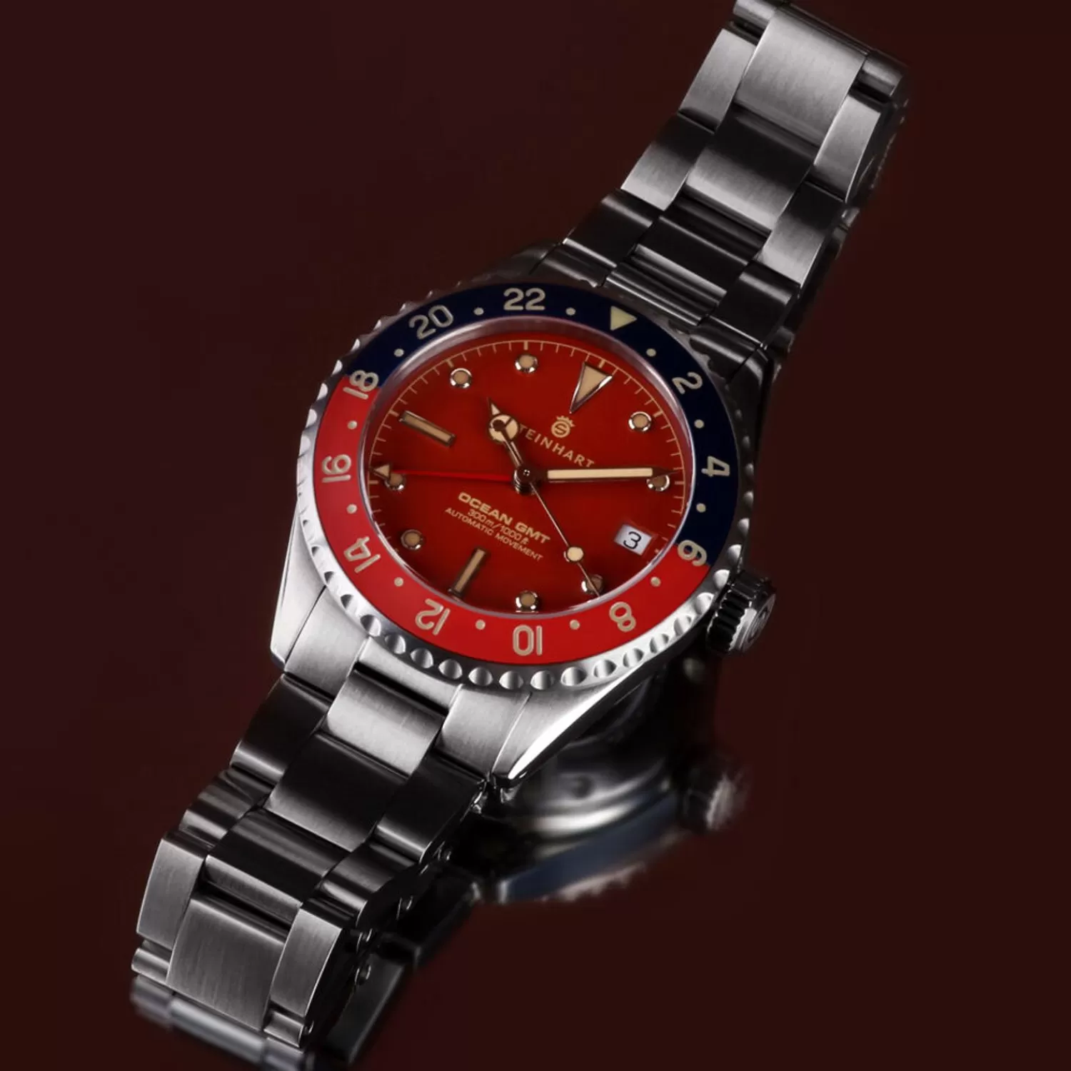 Ocean 39 Vintage Gmt Premium Rod Keramisk Dykkerur*Steinhart Watches Outlet