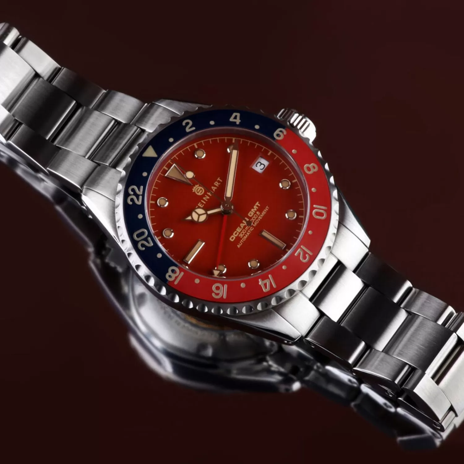 Ocean 39 Vintage Gmt Premium Rod Keramisk Dykkerur*Steinhart Watches Outlet