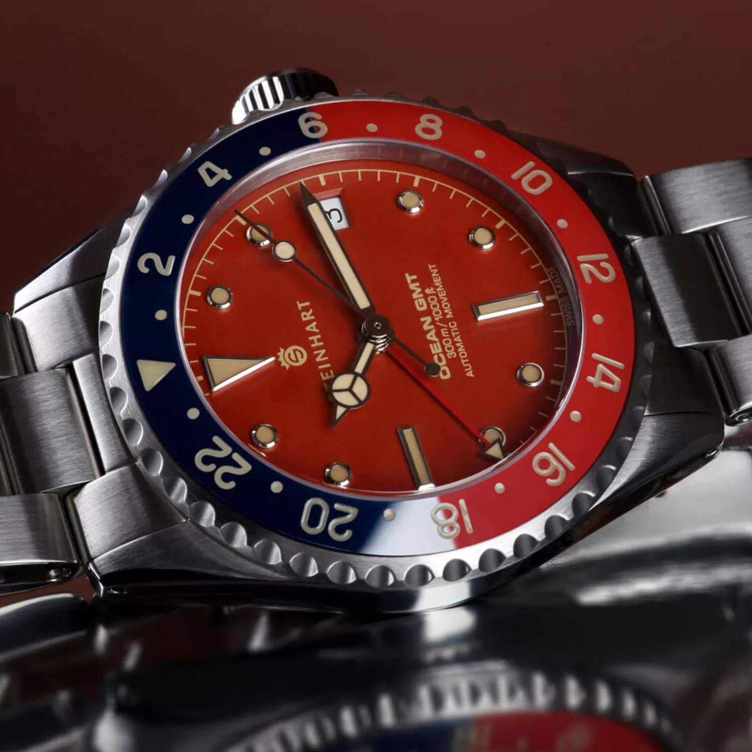 Ocean 39 Vintage Gmt Premium Rod Keramisk Dykkerur*Steinhart Watches Outlet