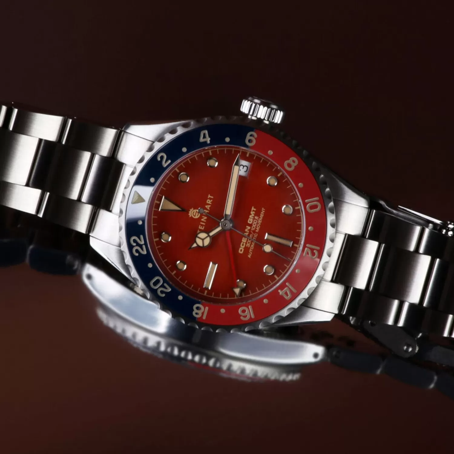 Ocean 39 Vintage Gmt Premium Rod Keramisk Dykkerur*Steinhart Watches Outlet