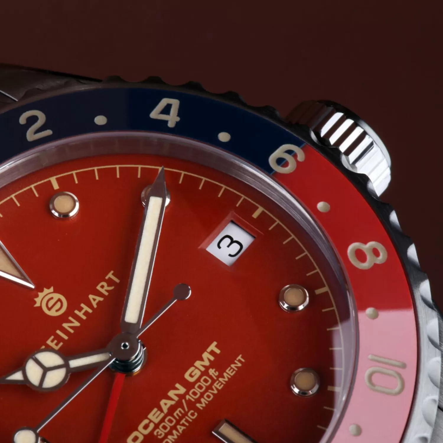 Ocean 39 Vintage Gmt Premium Rod Keramisk Dykkerur*Steinhart Watches Outlet