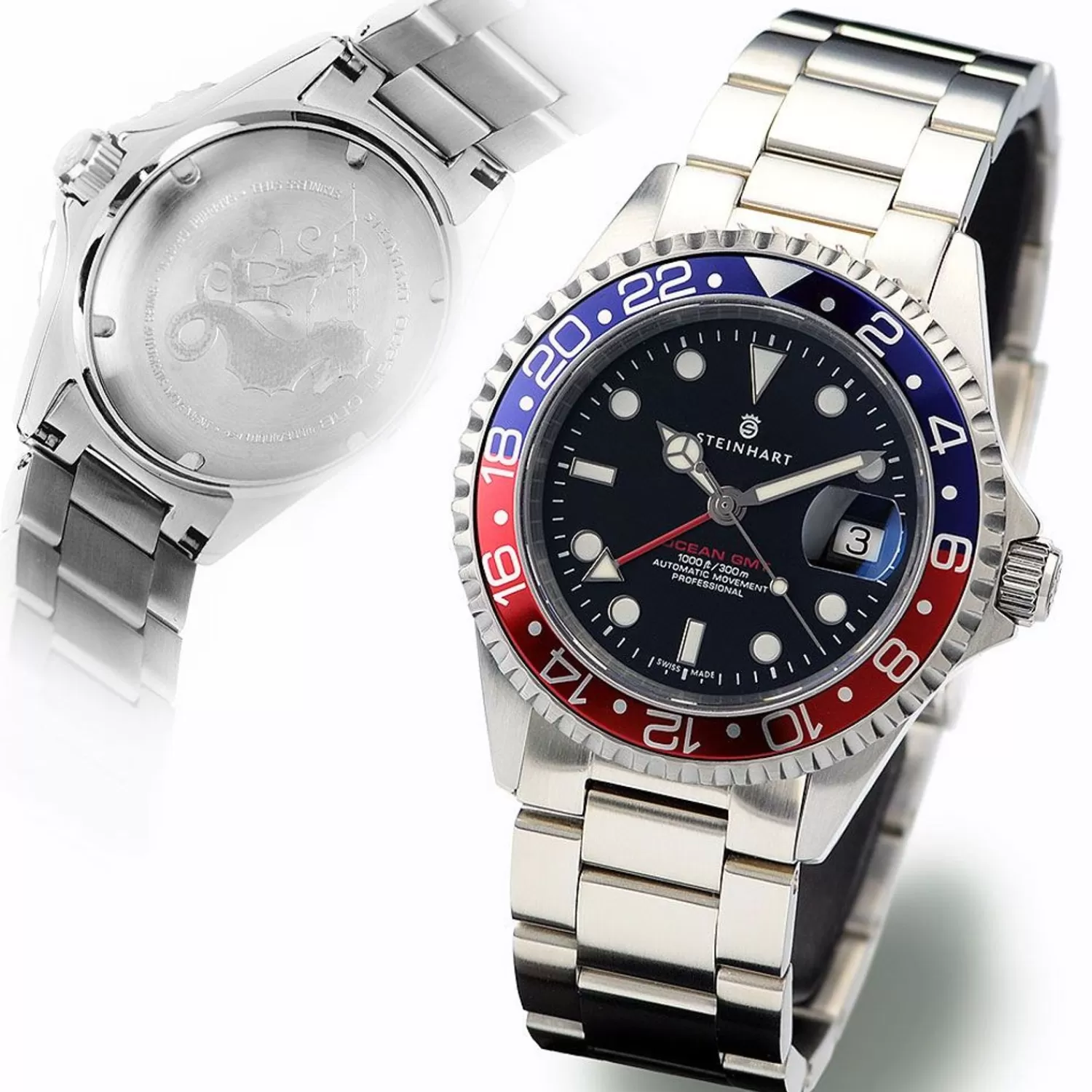 Ocean One Gmt Bla-Rod Dykkerur*Steinhart Watches Cheap