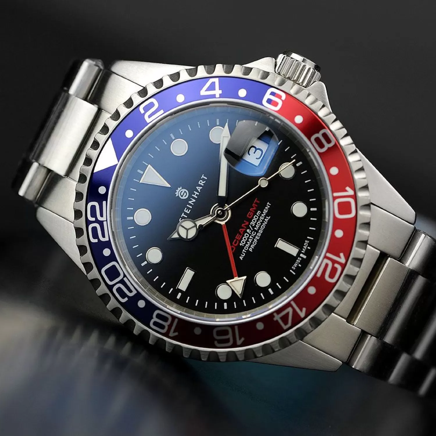 Ocean One Gmt Bla-Rod Dykkerur*Steinhart Watches Cheap