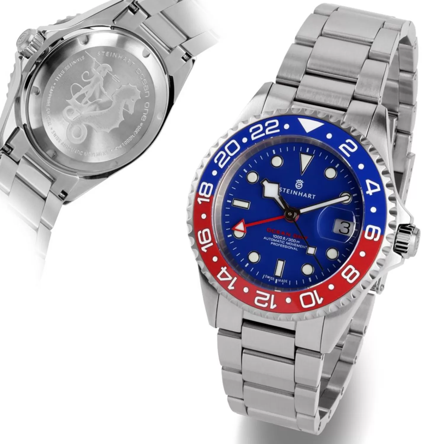 Ocean One Gmt Bla-Rod Keramisk Bla Urskive*Steinhart Watches Fashion