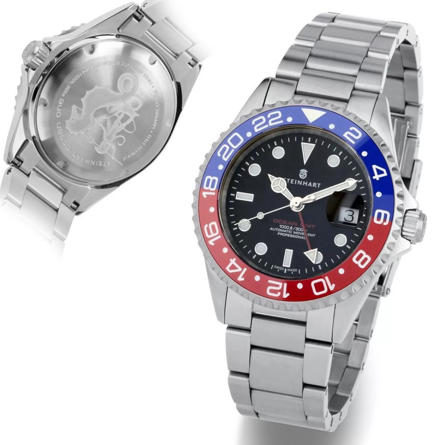 Ocean One Gmt Bla-Rod Keramisk Dykkerur*Steinhart Watches Store