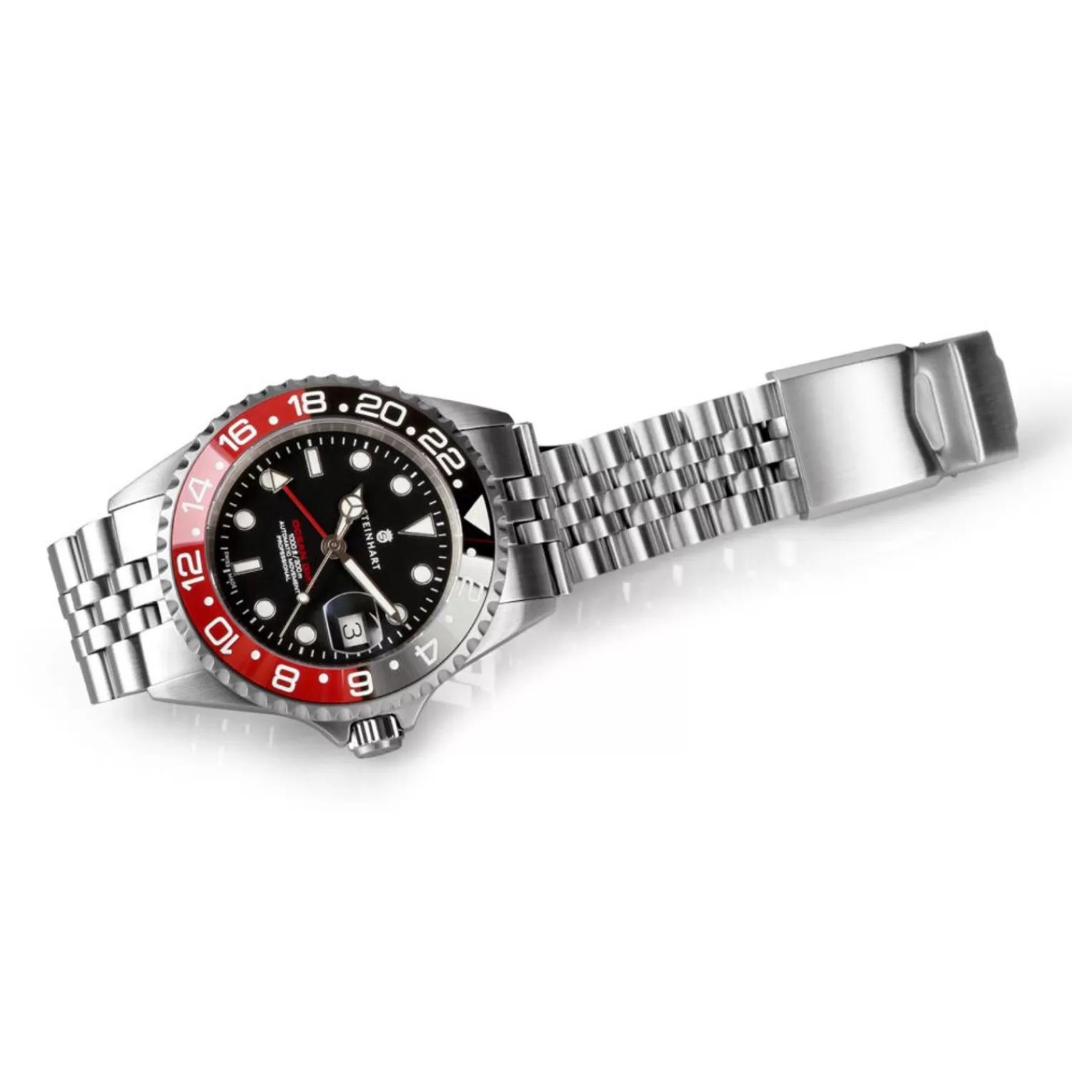 Ocean One Gmt Sort-Rod. 2 Keramisk Dykkerur*Steinhart Watches Clearance