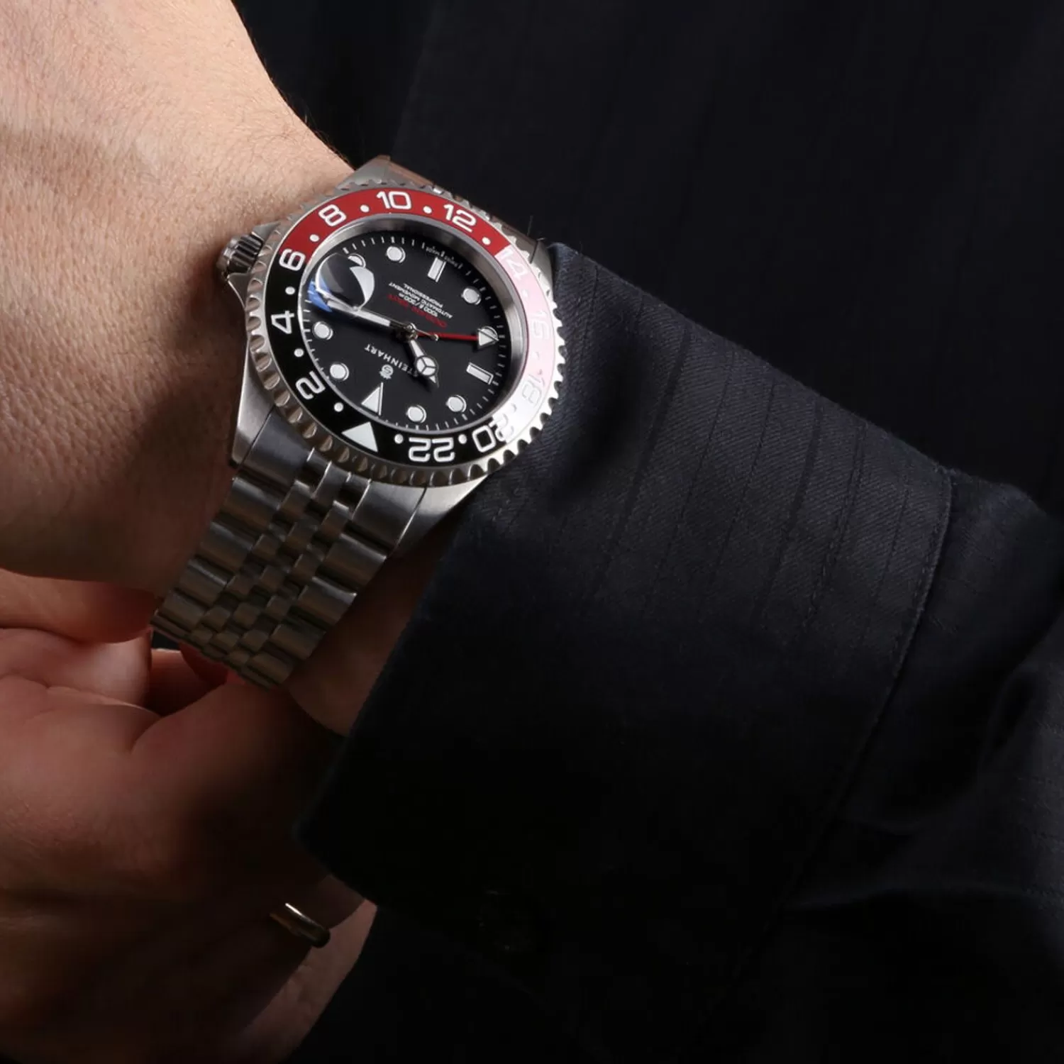 Ocean One Gmt Sort-Rod. 2 Keramisk Dykkerur*Steinhart Watches Clearance