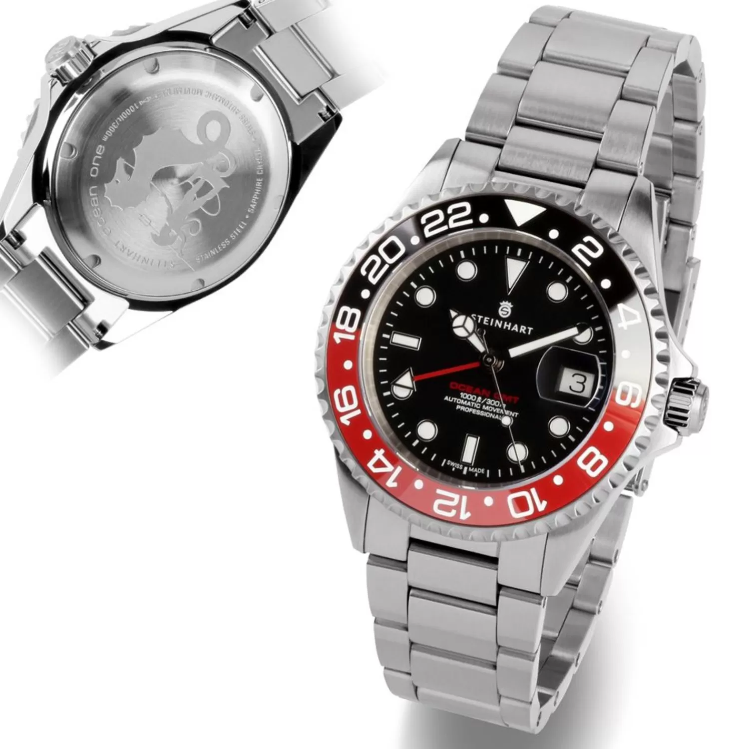 Ocean One Gmt Sort-Rod Keramisk Dykkerur*Steinhart Watches Store